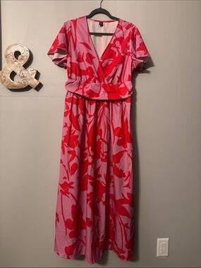 SHEIN Pink & Red Floral Wrap Maxi Dress size 2x